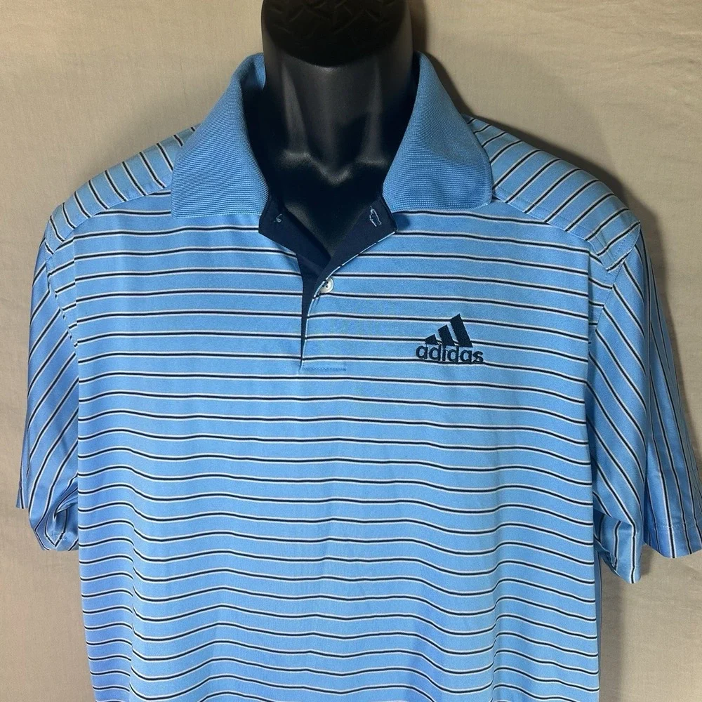 ADIDAS ClimaCool Golf Polo Blue Striped Shirt‎ Collared Mens M Medium
